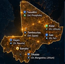 Carte des principales zones minières du Mali