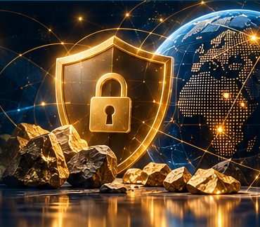 Bouclier doré et cadenas devant un globe numérique